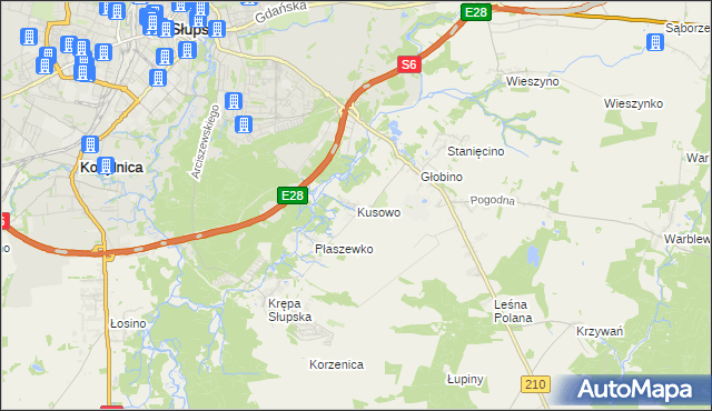 mapa Kusowo gmina Słupsk, Kusowo gmina Słupsk na mapie Targeo