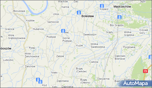 mapa Kuzie gmina Bolesław, Kuzie gmina Bolesław na mapie Targeo