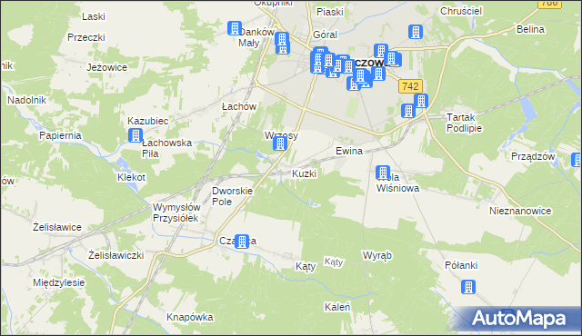 mapa Kuzki gmina Włoszczowa, Kuzki gmina Włoszczowa na mapie Targeo