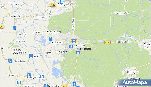 mapa Kuźnia Raciborska, Kuźnia Raciborska na mapie Targeo
