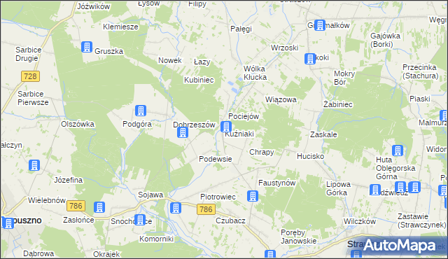 mapa Kuźniaki, Kuźniaki na mapie Targeo