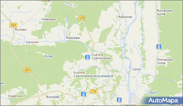 mapa Kuźnica Czarnkowska, Kuźnica Czarnkowska na mapie Targeo