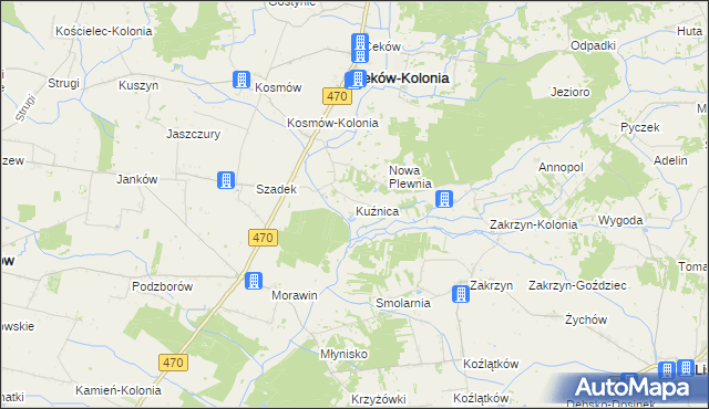 mapa Kuźnica gmina Ceków-Kolonia, Kuźnica gmina Ceków-Kolonia na mapie Targeo