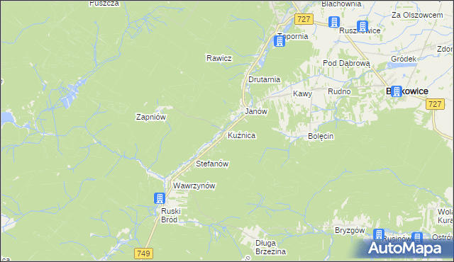 mapa Kuźnica gmina Przysucha, Kuźnica gmina Przysucha na mapie Targeo