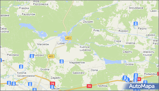 mapa Kuźnica Lubiecka, Kuźnica Lubiecka na mapie Targeo