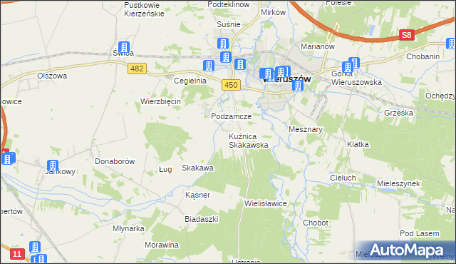 mapa Kuźnica Skakawska, Kuźnica Skakawska na mapie Targeo