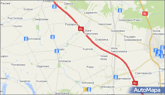 mapa Kuźnice gmina Choceń, Kuźnice gmina Choceń na mapie Targeo