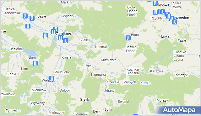 mapa Kuźniczka gmina Klonowa, Kuźniczka gmina Klonowa na mapie Targeo