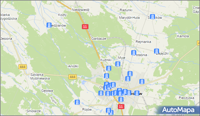 mapa Kuźniki gmina Ostrzeszów, Kuźniki gmina Ostrzeszów na mapie Targeo