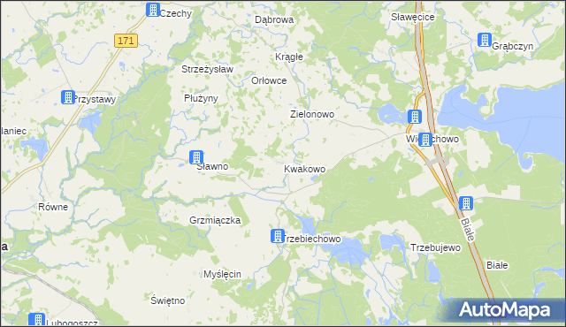 mapa Kwakowo gmina Szczecinek, Kwakowo gmina Szczecinek na mapie Targeo