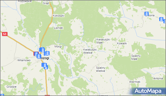 mapa Kwiatuszki Wielkie, Kwiatuszki Wielkie na mapie Targeo