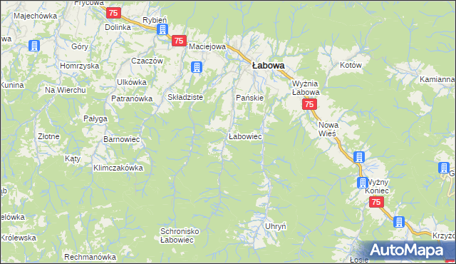 mapa Łabowiec, Łabowiec na mapie Targeo