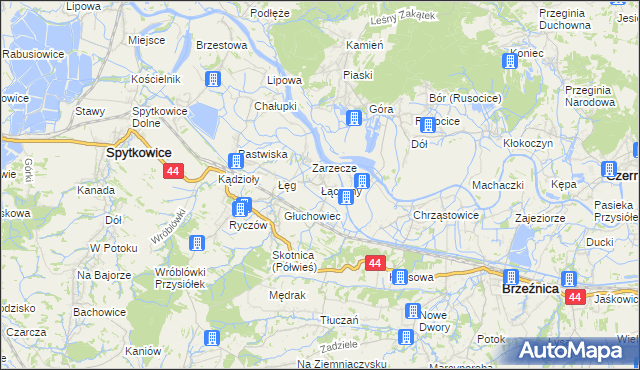 mapa Łączany gmina Brzeźnica, Łączany gmina Brzeźnica na mapie Targeo