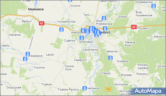 mapa Łączkowice gmina Masłowice, Łączkowice gmina Masłowice na mapie Targeo