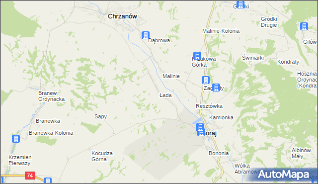 mapa Łada gmina Chrzanów, Łada gmina Chrzanów na mapie Targeo