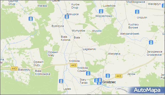 mapa Łagiewniki gmina Grodziec, Łagiewniki gmina Grodziec na mapie Targeo