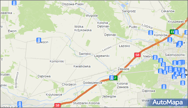 mapa Łagiewniki gmina Tomaszów Mazowiecki, Łagiewniki gmina Tomaszów Mazowiecki na mapie Targeo