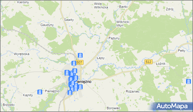 mapa Łajsy gmina Pieniężno, Łajsy gmina Pieniężno na mapie Targeo