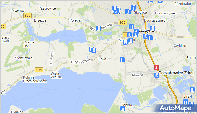 mapa Łąka gmina Pszczyna, Łąka gmina Pszczyna na mapie Targeo