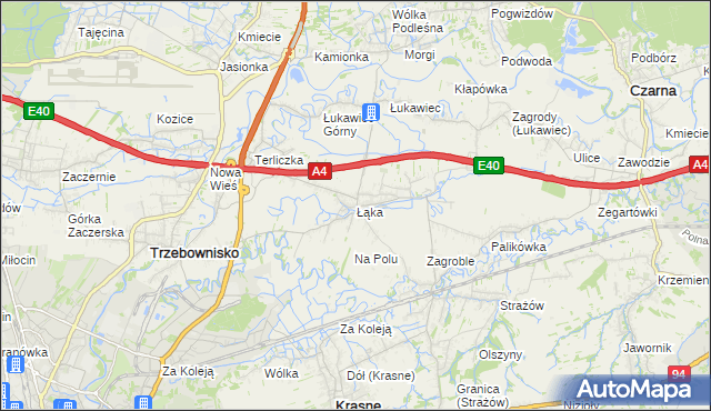 mapa Łąka gmina Trzebownisko, Łąka gmina Trzebownisko na mapie Targeo