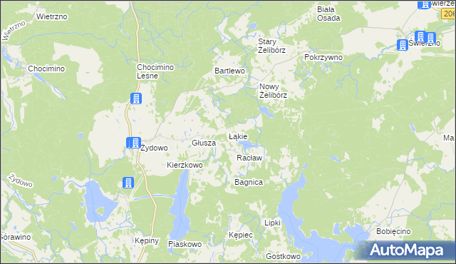 mapa Łąkie gmina Polanów, Łąkie gmina Polanów na mapie Targeo