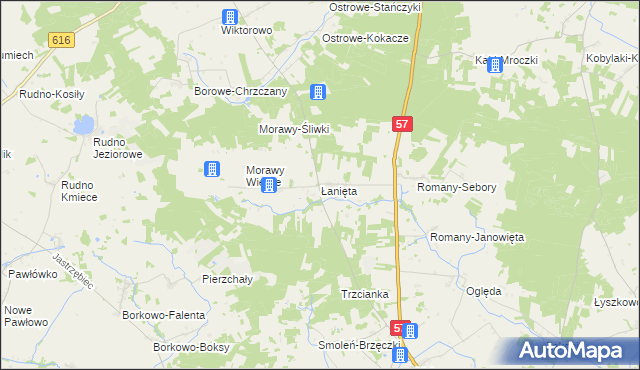 mapa Łanięta gmina Krzynowłoga Mała, Łanięta gmina Krzynowłoga Mała na mapie Targeo