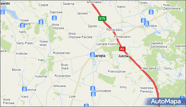 mapa Łanięta powiat kutnowski, Łanięta powiat kutnowski na mapie Targeo