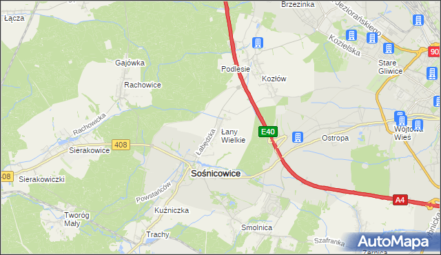 mapa Łany Wielkie gmina Sośnicowice, Łany Wielkie gmina Sośnicowice na mapie Targeo