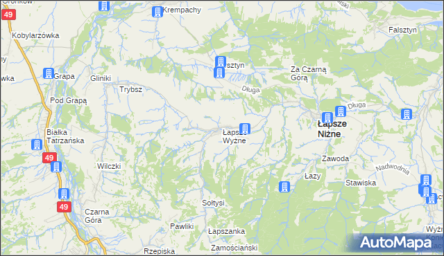 mapa Łapsze Wyżne, Łapsze Wyżne na mapie Targeo