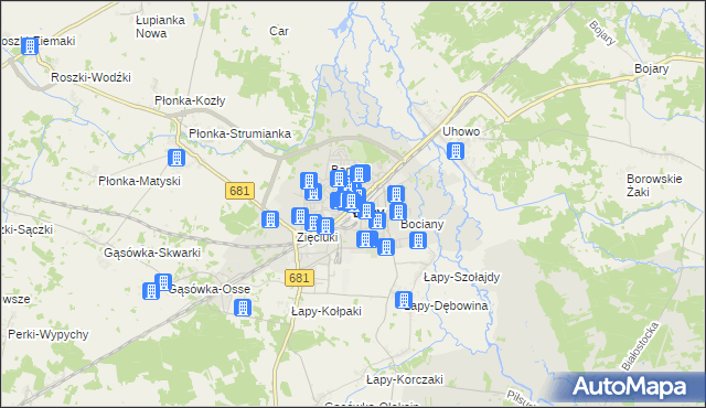 mapa Łapy, Łapy na mapie Targeo