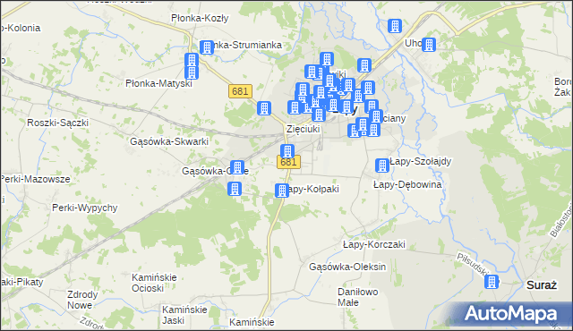 mapa Łapy-Łynki, Łapy-Łynki na mapie Targeo