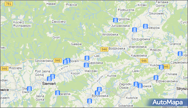 mapa Las gmina Ślemień, Las gmina Ślemień na mapie Targeo