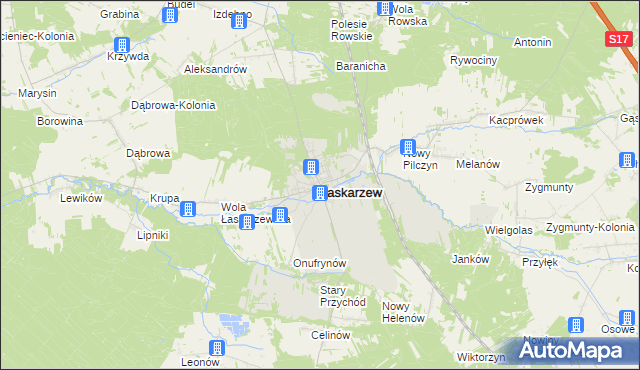 mapa Łaskarzew, Łaskarzew na mapie Targeo