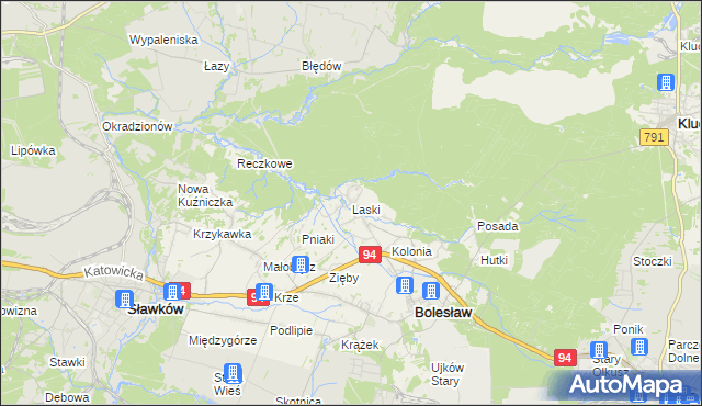 mapa Laski gmina Bolesław, Laski gmina Bolesław na mapie Targeo