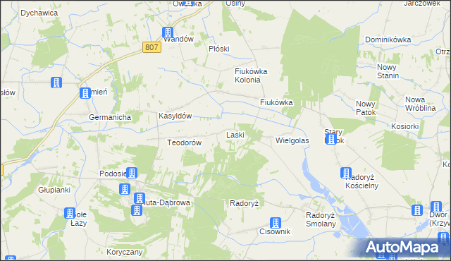 mapa Laski gmina Krzywda, Laski gmina Krzywda na mapie Targeo