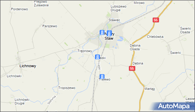 mapa Laski gmina Nowy Staw, Laski gmina Nowy Staw na mapie Targeo