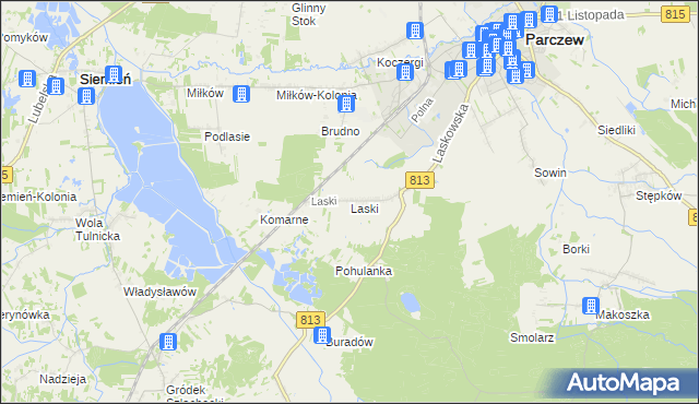 mapa Laski gmina Parczew, Laski gmina Parczew na mapie Targeo