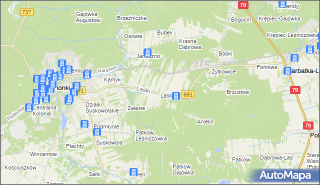 mapa Laski gmina Pionki, Laski gmina Pionki na mapie Targeo