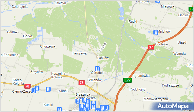 mapa Lasków gmina Jędrzejów, Lasków gmina Jędrzejów na mapie Targeo