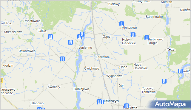 mapa Laskowo gmina Janowiec Wielkopolski, Laskowo gmina Janowiec Wielkopolski na mapie Targeo