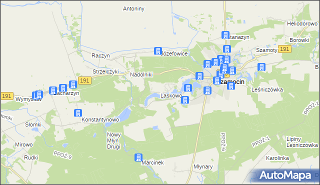 mapa Laskowo gmina Szamocin, Laskowo gmina Szamocin na mapie Targeo