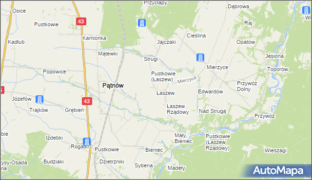 mapa Łaszew gmina Wierzchlas, Łaszew gmina Wierzchlas na mapie Targeo