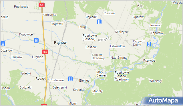 mapa Łaszew Rządowy, Łaszew Rządowy na mapie Targeo
