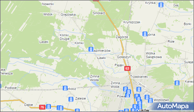 mapa Ławki gmina Łuków, Ławki gmina Łuków na mapie Targeo