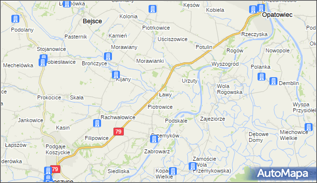 mapa Ławy gmina Opatowiec, Ławy gmina Opatowiec na mapie Targeo