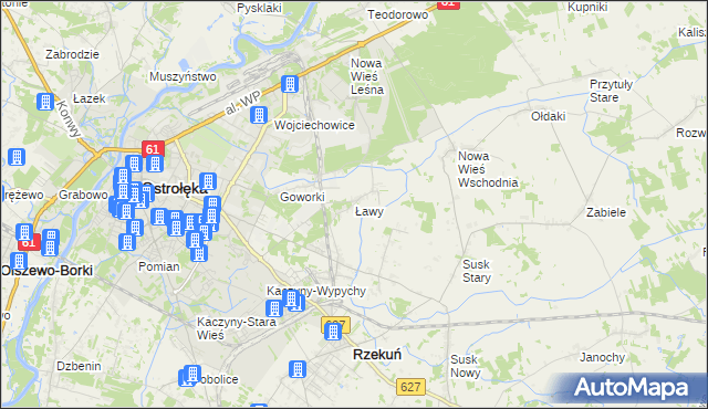 mapa Ławy gmina Rzekuń, Ławy gmina Rzekuń na mapie Targeo