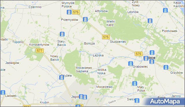 mapa Łaziska gmina Słubice, Łaziska gmina Słubice na mapie Targeo