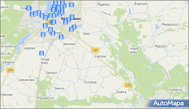 mapa Łaziska gmina Wągrowiec, Łaziska gmina Wągrowiec na mapie Targeo