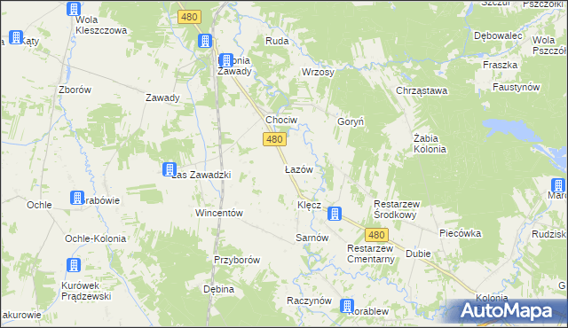 mapa Łazów gmina Widawa, Łazów gmina Widawa na mapie Targeo