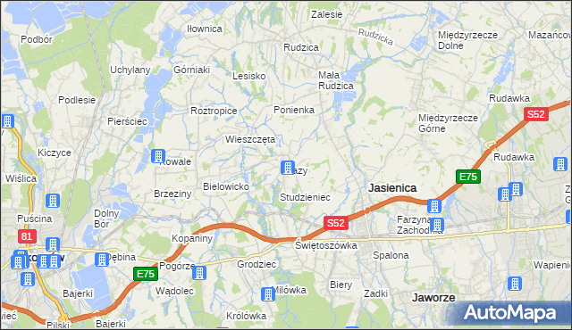 mapa Łazy gmina Jasienica, Łazy gmina Jasienica na mapie Targeo